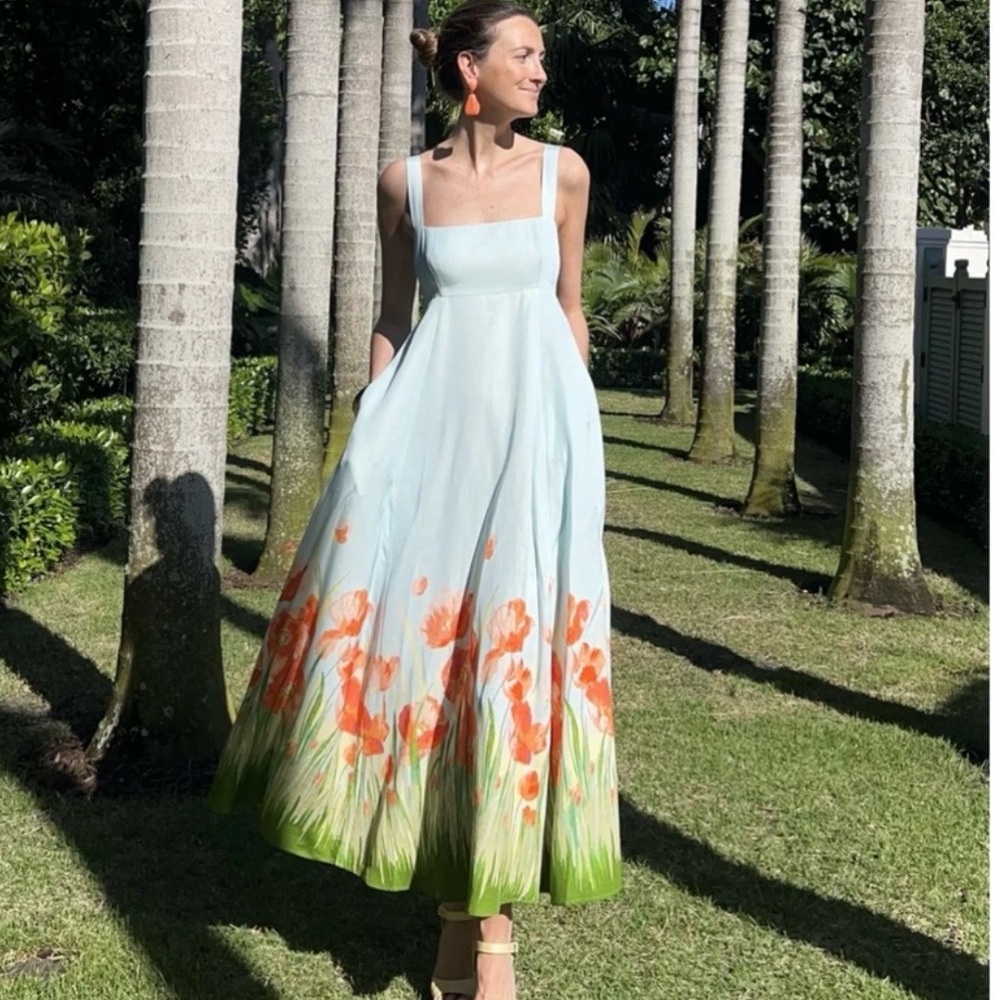 ISO Hill House The Rowena Dress in Poppy Flower Light Blue Red